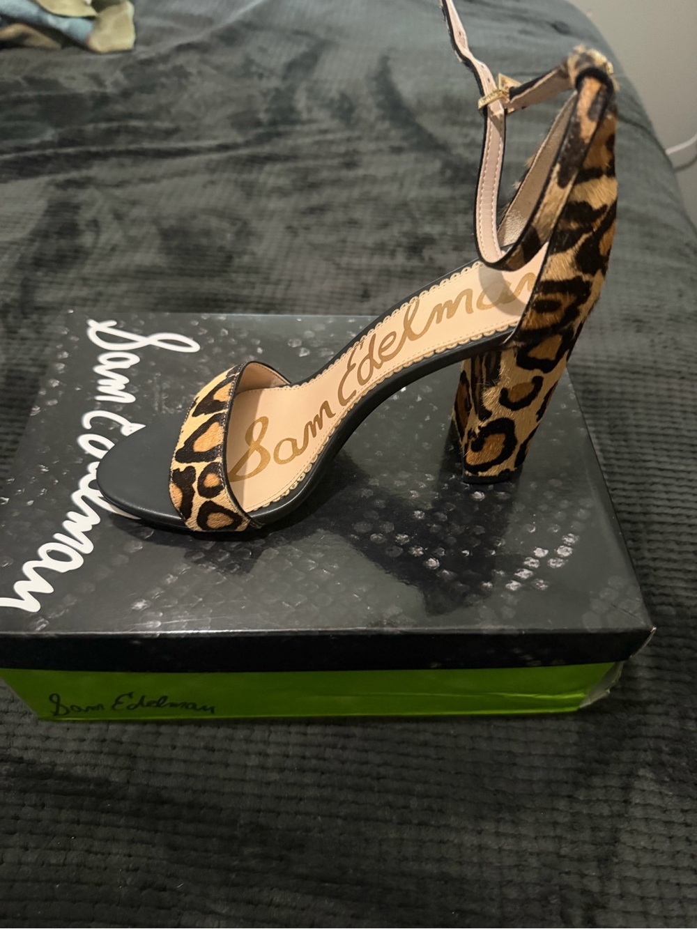 Sam Edelman Leopard Print Block Heel Sandals - Tan/Black